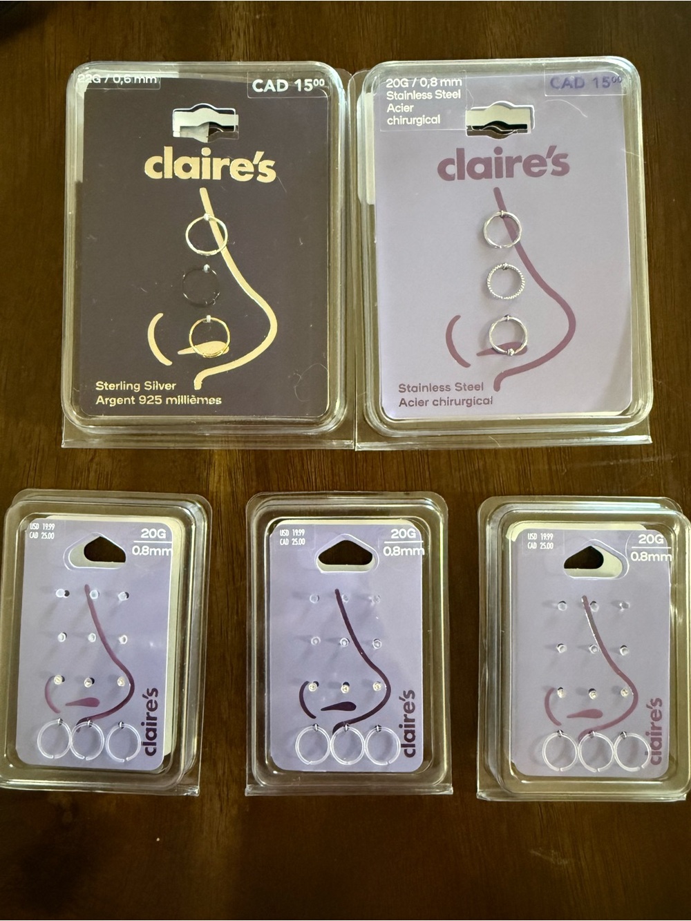 claire's Silver Stainless Steel Nose & Ear Rings Set -